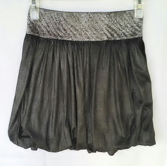 Frill Ruffled Metallic Silver Black Zebra Tulip Bubble Hem Skirt Body Central M - Picture 1 of 3